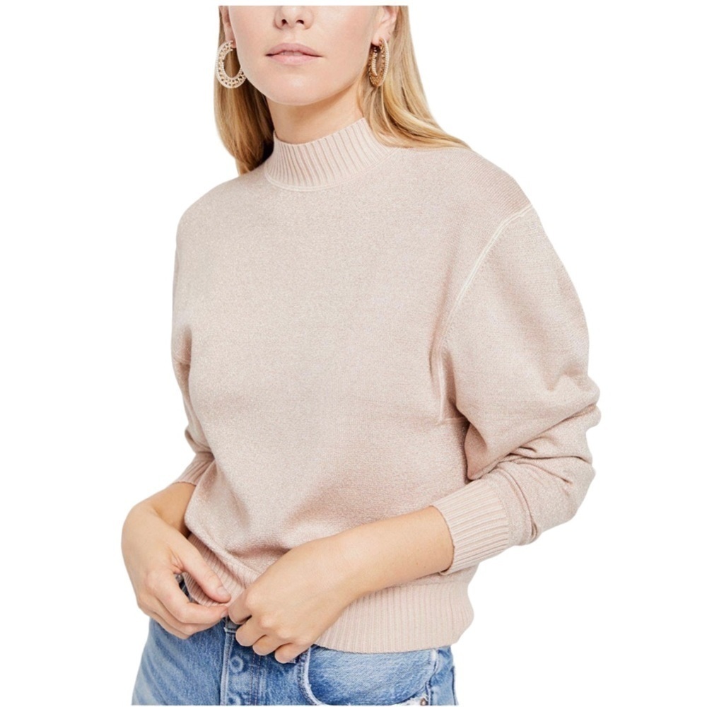 Free People - NWT Women's Starry Night Shimmer Metallic Sweater Cream Puff Sz L